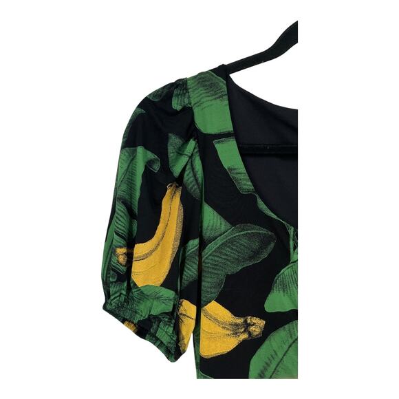 Ganni Dress Leaf print bodycon minidress green black size 32 (US 0) - Picture 4 of 8